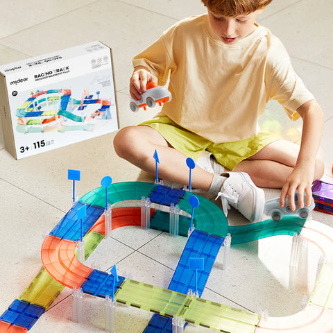 Mideer Racing Track Grooved Magnetic Tiles 115 Pieces