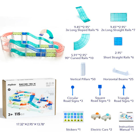 Mideer Racing Track Grooved Magnetic Tiles 115 Pieces