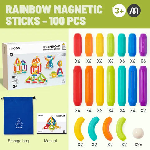 Mideer Rainbow Magnetic Sticks 100 Pieces