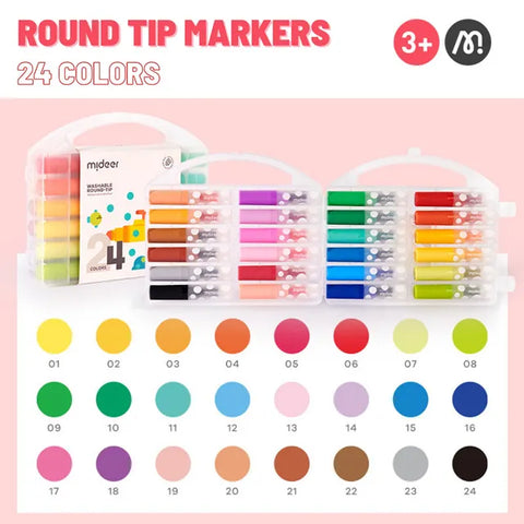 Mideer Washable Round Tip Markers 24 Colours