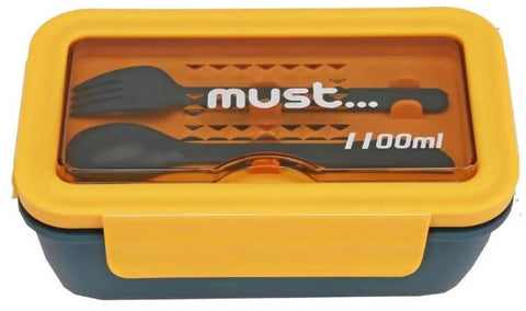 Lunch Box Yellow 1100ml with Spoon and Fork