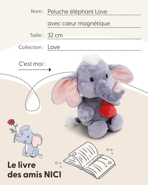 Nici Soft Toy Love Elephant Dark Grey With Magnetic Heart 32cm