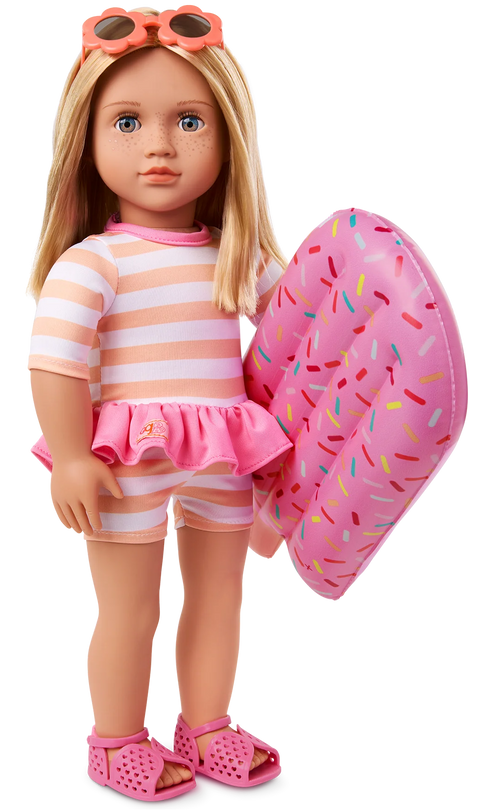 Our Generation 18" Doll with Swimsuit & Inflatable Pool Float
