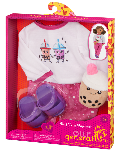 Our Generation Best Teas Pajama Outfit & Bubble Tea Plush for 18" Dolls