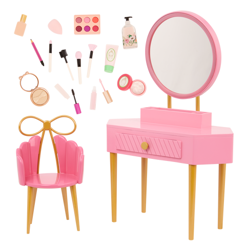 Our Generation Fabulous Fun Vanity Set Pink Vanity Table & Accessories for 18" Dolls