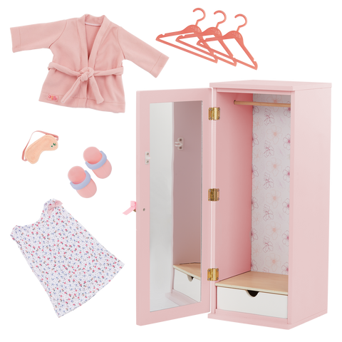 Our Generation Fashion Closet Wooden Wardrobe Furniture Set & Outfits for 18" Dolls