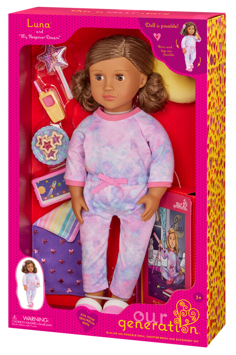 Our Generation Luna Posable 18" Slumber Party Doll & Storybook