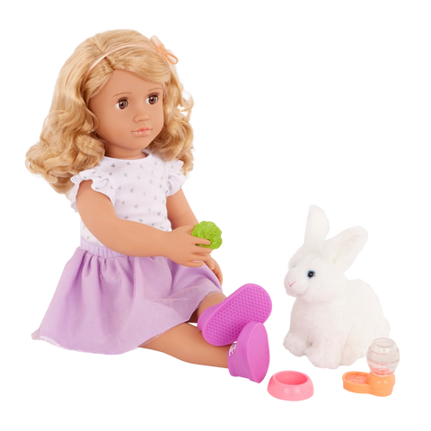 Our Generation Tabby Posable 18" Doll & Pet Bunny Set