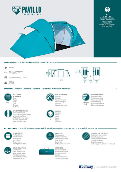 Pavillo™ Family Ground Tent 4 460x230x185cm