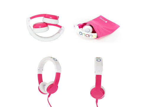 BuddyPhones Explore Super Durable Foldable Wired Kids Headphones with Stickers Pink