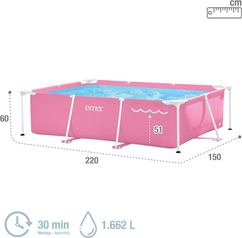 Pink Rectangular Frame Above Ground Pool 220x150x60cm