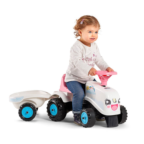 Rainbow Farm Ride-On Tractor With Trailer, Pink