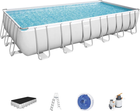 Power Steel Above Ground Rectangular Pool Set with Sand Pump 732x366x132cm