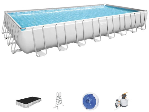 Bestway - Power Steel Above Ground Rectangular Pool Set with Sand Pump 956x488x132cm