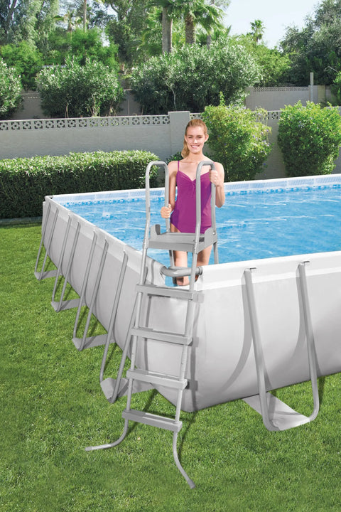 Bestway - Power Steel Above Ground Rectangular Pool Set with Sand Pump 956x488x132cm