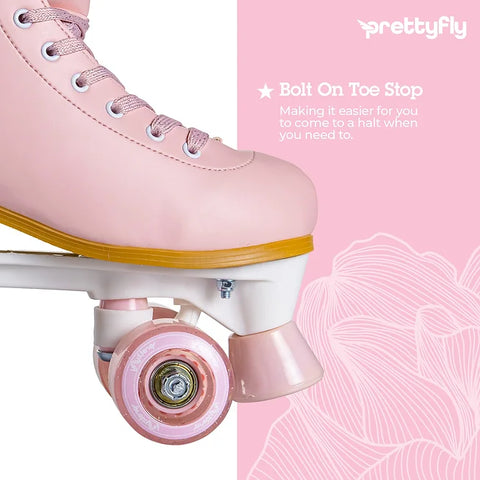 PrettyFly Retro Roller Skates, Pastel Pink Adjustable Size 35-38