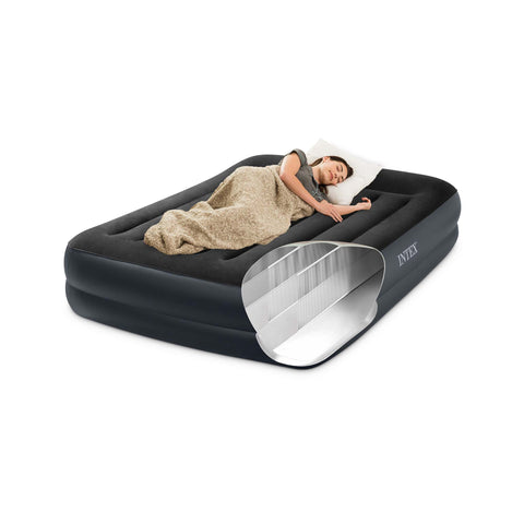 Queen Dura-Beam Pillow Rest Raised Air Mattress With Built-In Pump 203x152x42cm