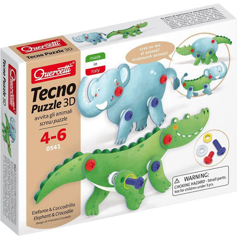 Quercetti Tecno Puzzle 3D Elephant & Crocodile