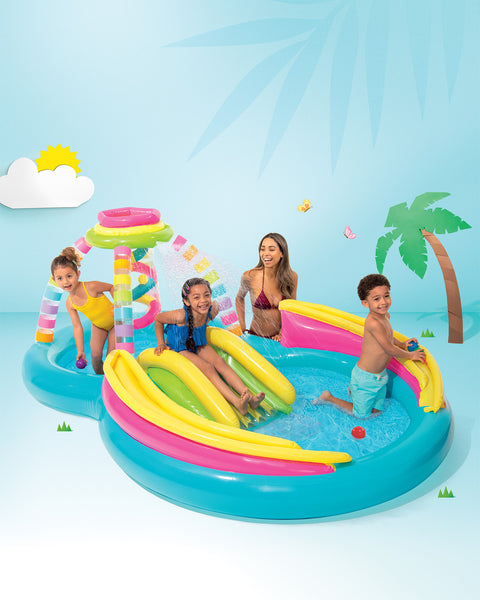 Rainbow Funnel Inflatable Play Center With Slide 295x191x109cm