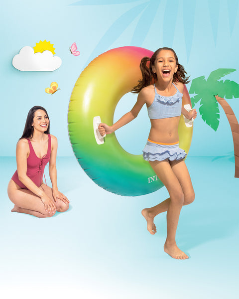 Rainbow Ombre Inflatable Pool Swim Tube 122cm