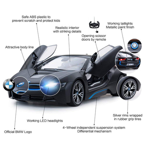 Rastar 1:14 BMW i8 Car with USB Charging, Doors Open by Remote R/C