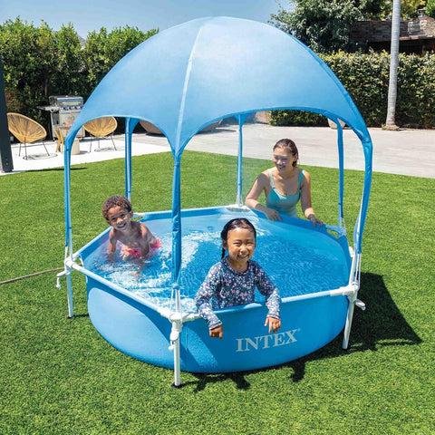 Round Metal Frame Above Ground Pool With Canopy 183x38cm