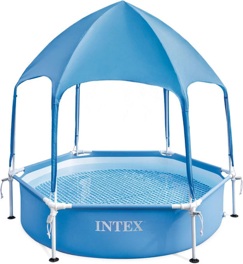 Round Metal Frame Above Ground Pool With Canopy 183x38cm