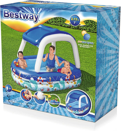 Sea Captain Inflatable Family Pool With UV Careful™ Sunshade 213x155x132cm