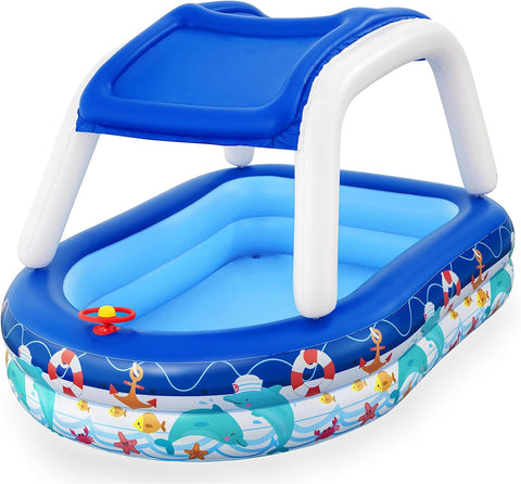 Sea Captain Inflatable Family Pool With UV Careful™ Sunshade 213x155x132cm