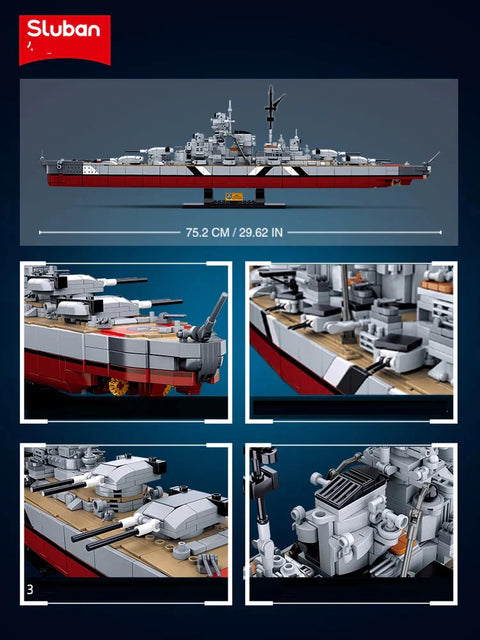 Sluban 2 in 1 KMS WW2 Bismarck Battleship 1849 Pieces