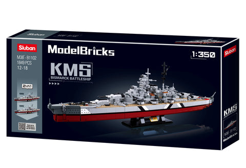 Sluban 2 in 1 KMS WW2 Bismarck Battleship 1849 Pieces