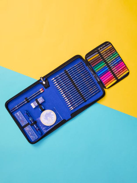 Smiggle Blue Sonic The Hedgehog Zip It Stationery Set and Pencil Case