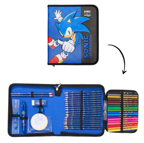 Smiggle Blue Sonic The Hedgehog Zip It Stationery Set and Pencil Case