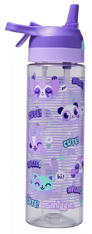 Smiggle Cute Purple Gush Flip Top Spritz Plastic Drink Bottle 700ml