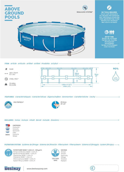 Steel Pro Above Ground Pool 366x76cm