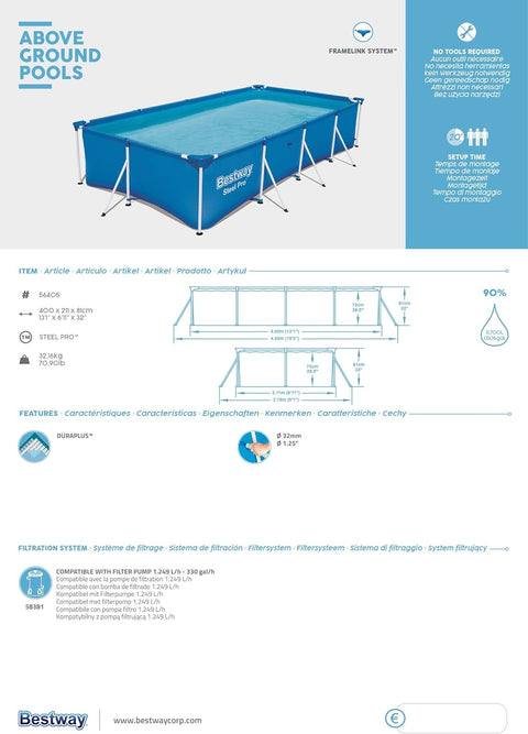 Steel Pro Above Ground Pool 400x211x81cm