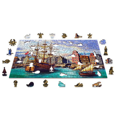 Wooden Puzzle: Old Ships in Harbour 505pcs