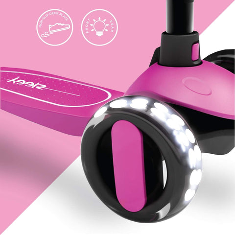 ZIGGY 3-Wheel Tilt Scooter With LED Lights, Pink